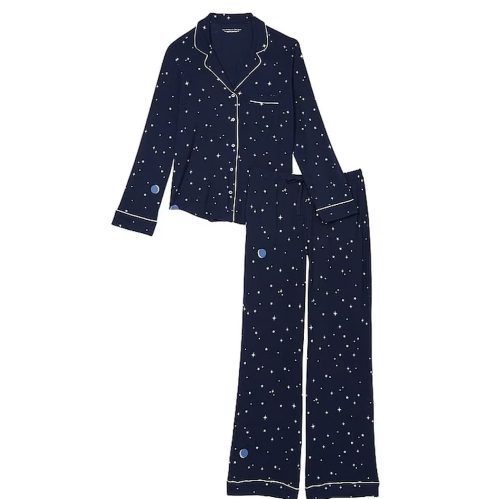 Victoria’s Secret Tranquil Navy Blue Moon and Stars Modal Long Pajamas - Picture 2 of 11